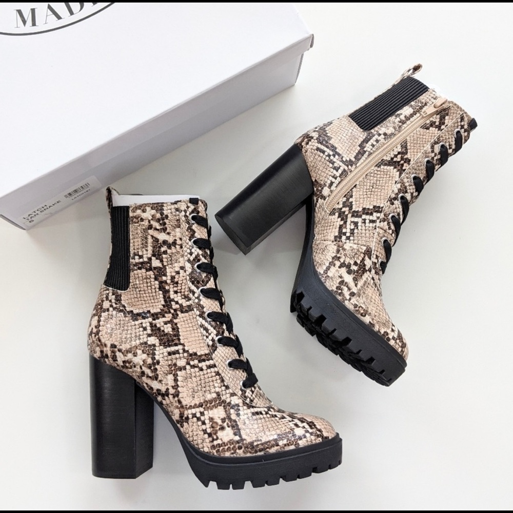 Steve Madden Latch Snake Print Heeled Lug Boots